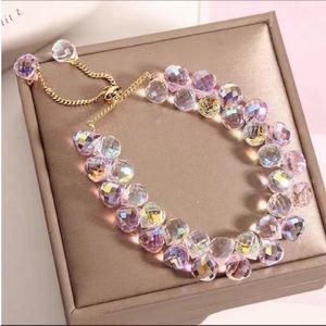 Clear / Pink Swarovski Crystals Bracelet adjustable gorgeous Gold New